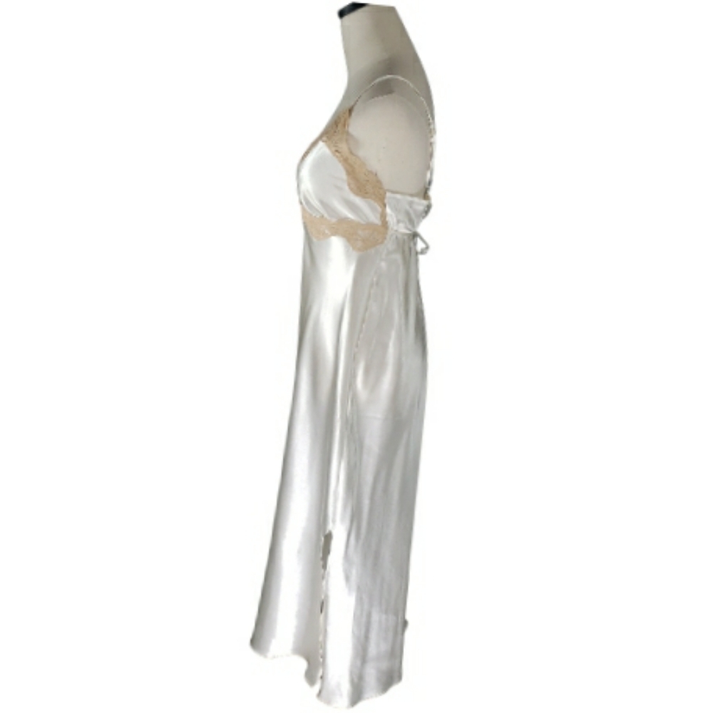 Satin White 2 Piece Peignoir Set M/L Robe Gown Lace Bridal Honeymoon Cocquette - Picture 7 of 14